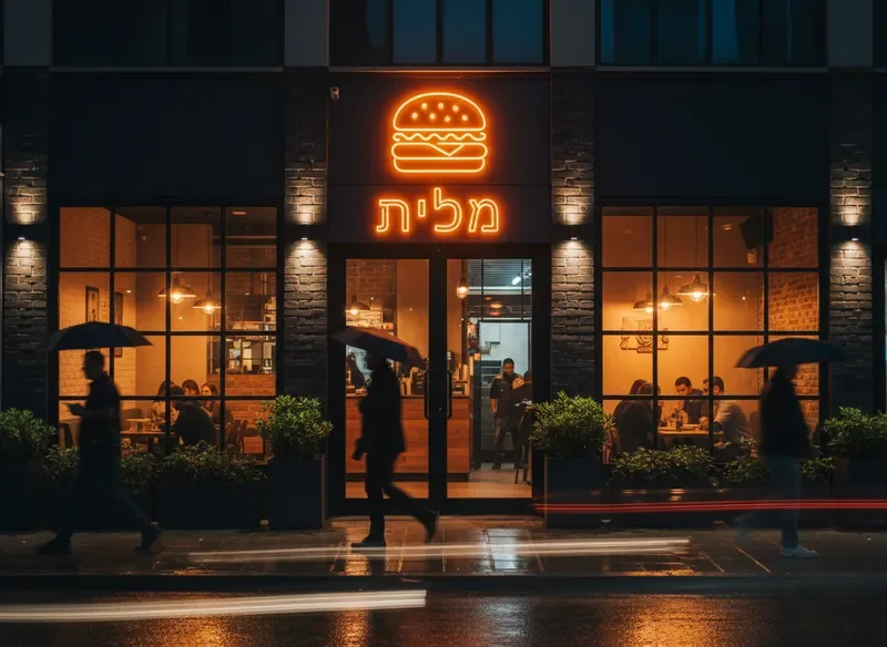 כניסה למסעדת המבורגרים בשעות הערב